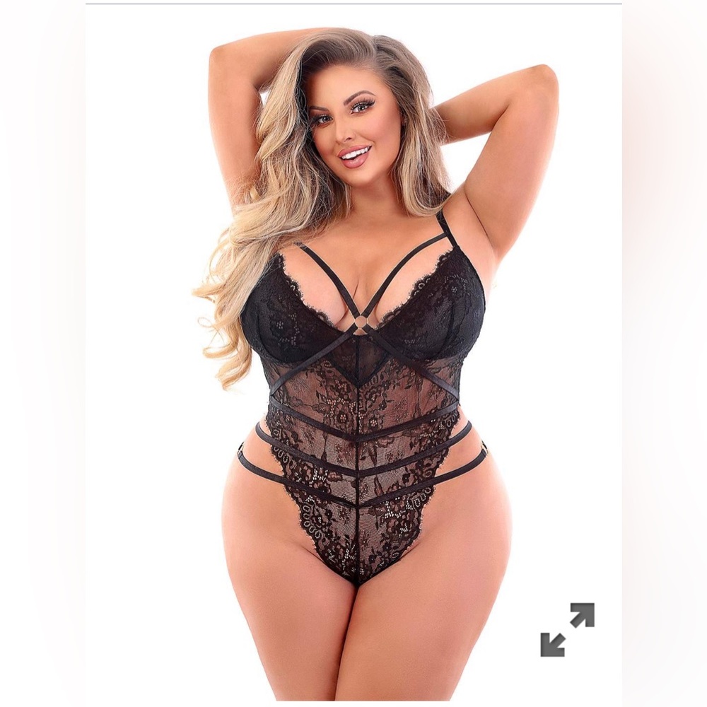Black Lace Strappy Plus Size Bodysuit